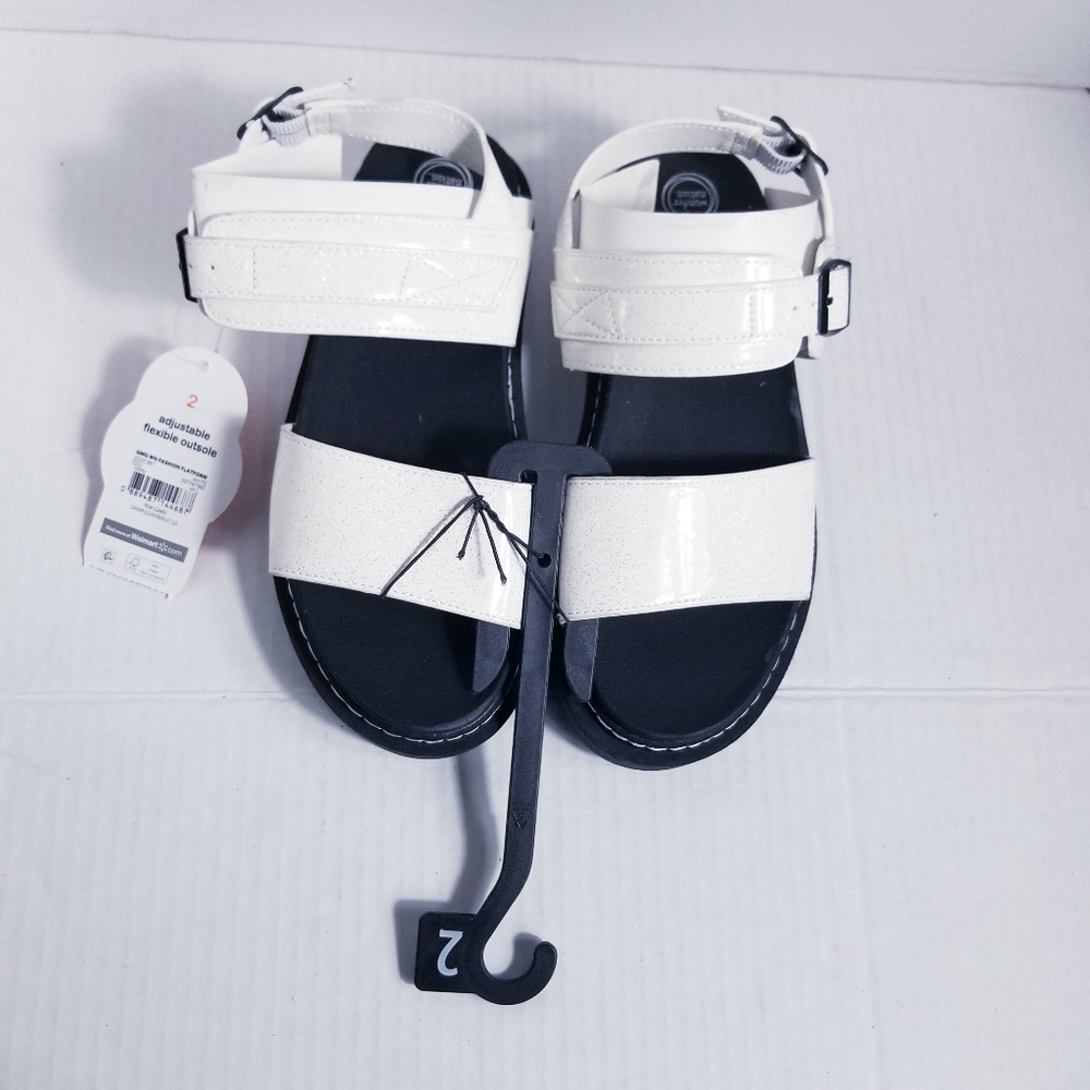 NWT WONDER NATION GIRLS BLACK WITH WHITE SPARKLY SANDALS SIZE 2